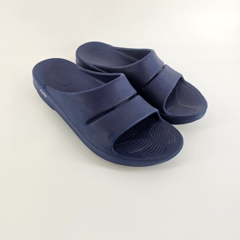 Oofos Recovery Slides Men 9 Women 11 Navy Blue OOfoam Sandals Comfort Sport